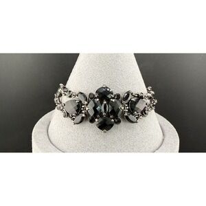Tennis Bracelet Black Rhinestone Toggle Statement Prom 7"